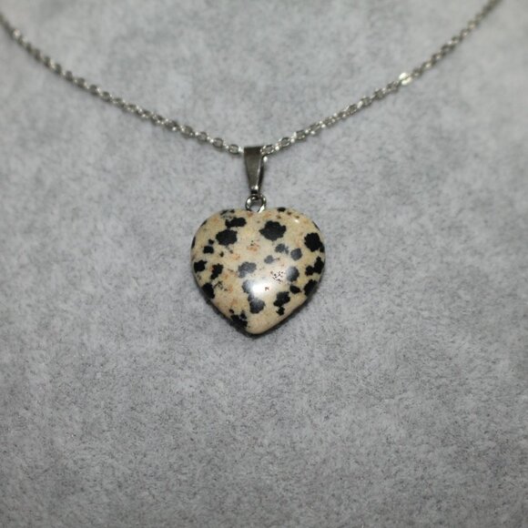 Dalmatian Jasper Heart Pendant Necklace – Natural Stone Good Vibes Jewelry - Picture 2 of 6